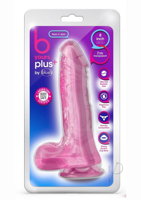 B Yours Plus Ram n' Jam Realistic Dildo with Balls 8in - Pink
