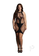 Le Desir High Neck Contrast Mini Dress - Queen - Black