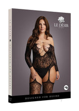 Le Desir Criss Cross Neck Suspender Bodystocking - Queen - Black