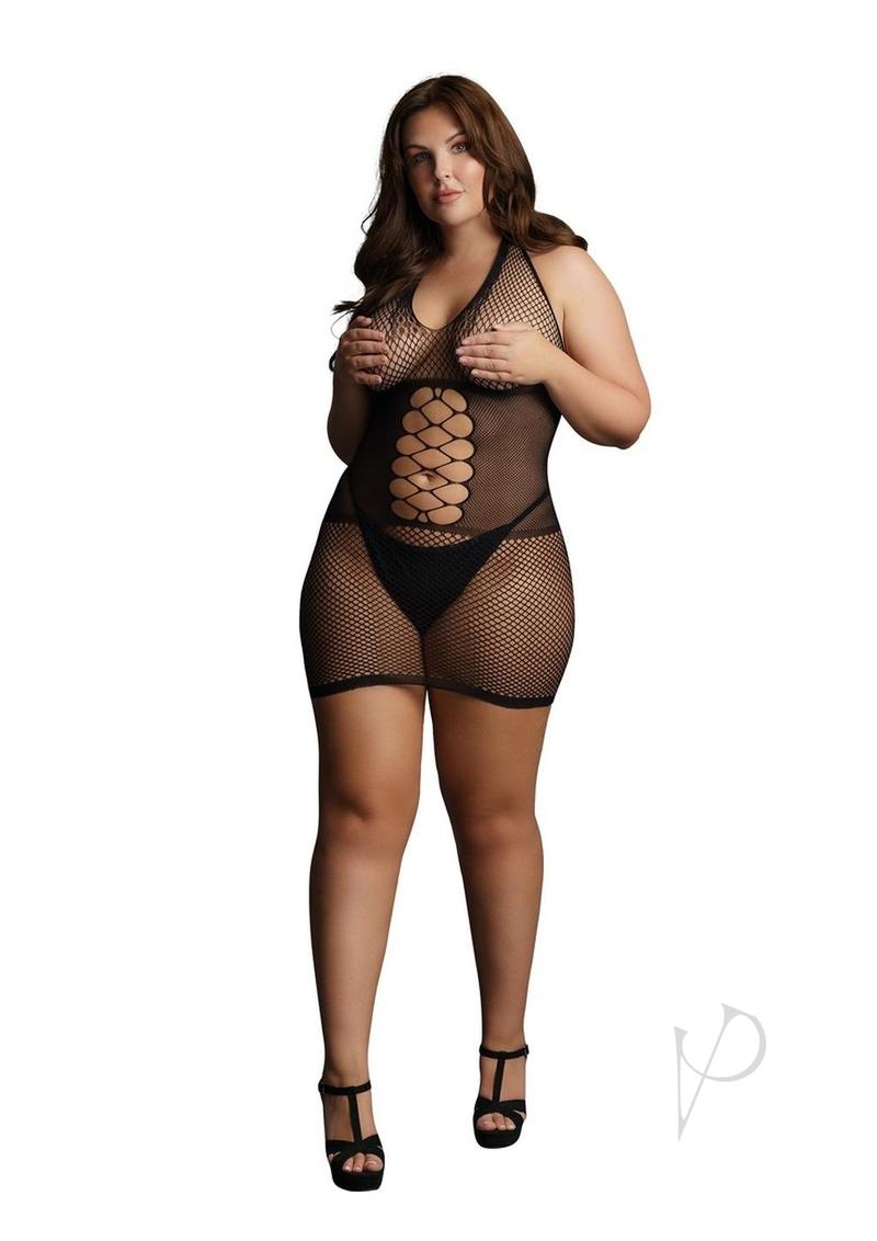 Le Desir Peek-A-Boo Fishnet Dress - Queen - Black