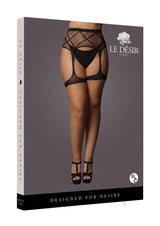 Le Desir Striped Fishnet Garterbelt - Queen - Black