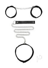 Ouch! Velcro Collar with Leash and Hand Cuffs - Black