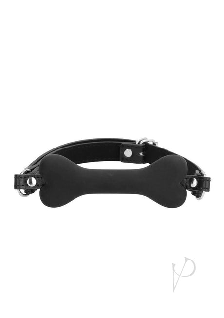 Ouch! Silicone Bone Gag with Adjustable Bonded Leather Straps - Black