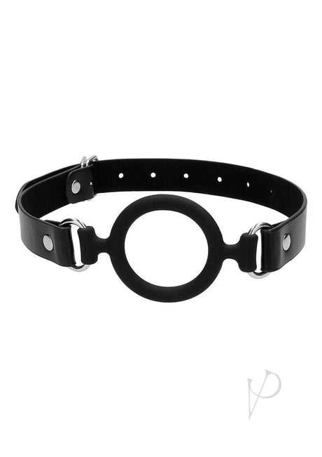 Ouch! Silicone Ring Gag with Adjustable Bonded Leather Straps - Black