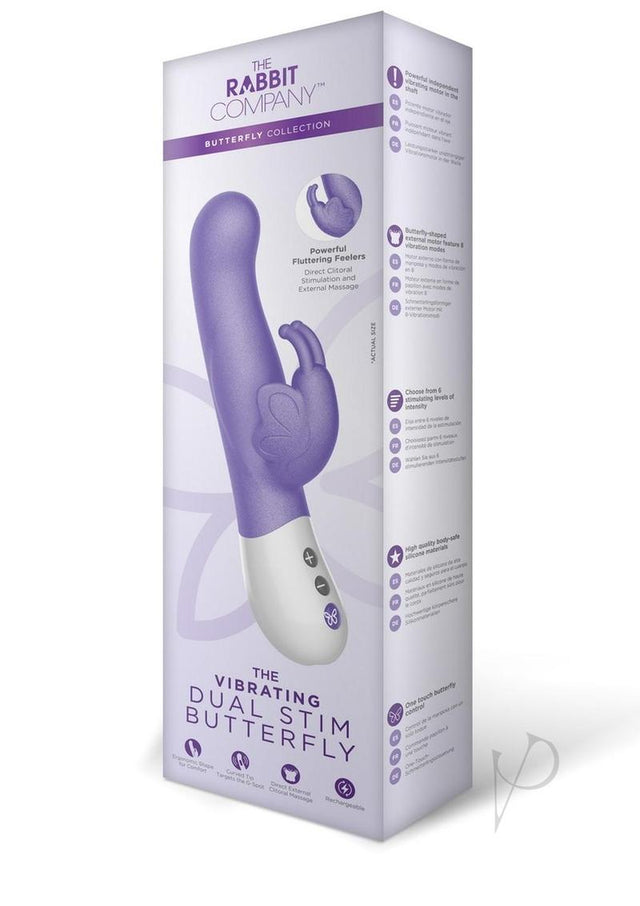 The Rabbit Company The Vibrating Dual Stim Butterfly Silicone Rechargeable Rabbit Vibrator - Purple