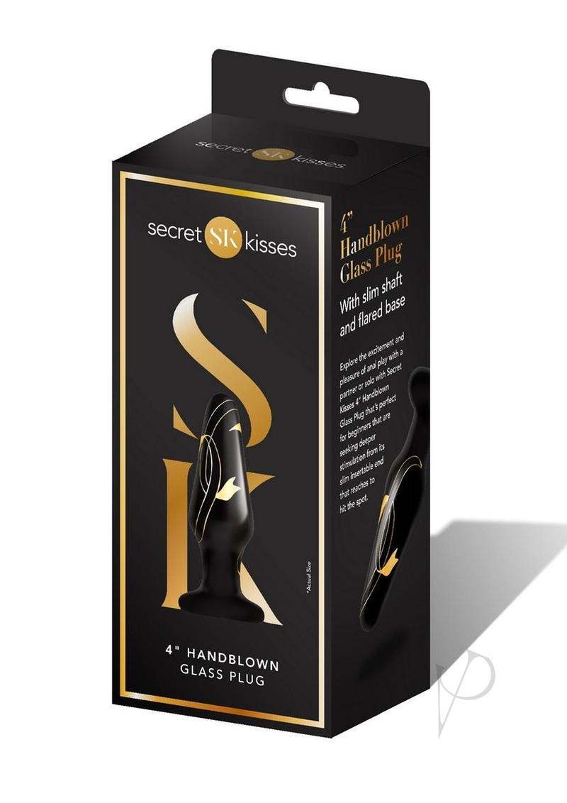 Secret Kisses Handblown Glass Anal Plug 4in - Black/Gold