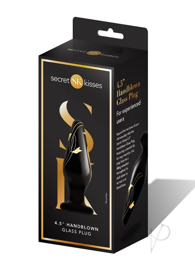 Secret Kisses Handblown Wide Glass Anal Plug 4.5in - Black/Gold