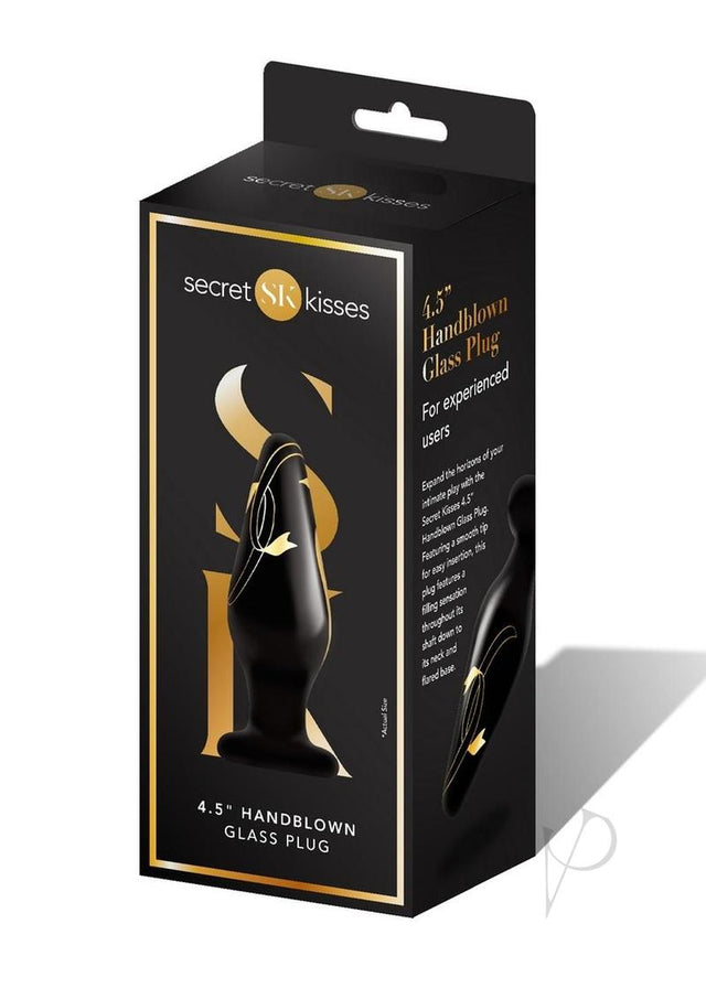 Secret Kisses Handblown Wide Glass Anal Plug 4.5in - Black/Gold