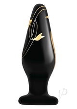 Secret Kisses Handblown Wide Glass Anal Plug 4.5in - Black/Gold