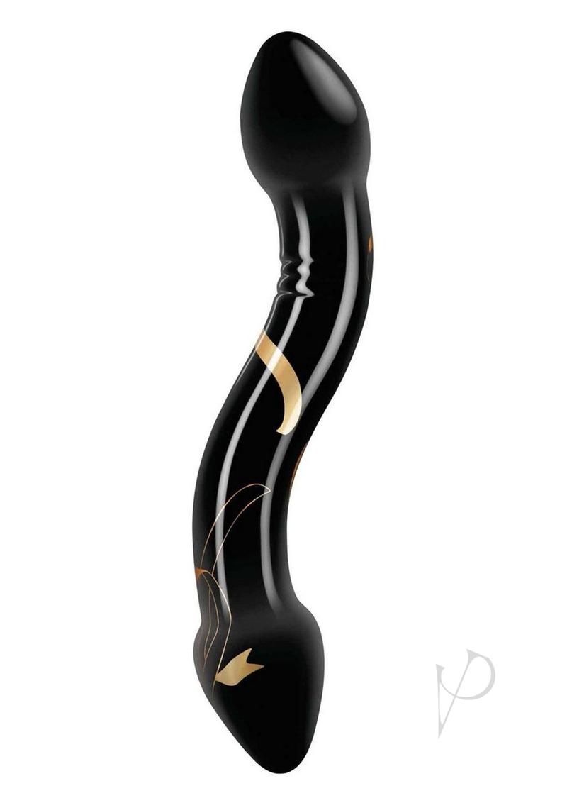 Secret Kisses Handblown Double Ended Glass Dildo 7.5in - Black/Gold