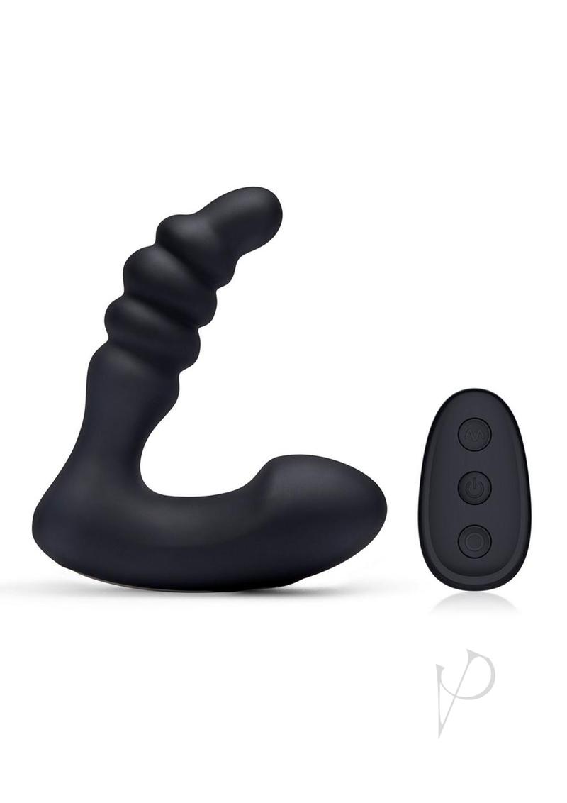 Blue Line Prodder Silicone Rechargeable Sphincter Training Prostate Stimulator with Remote Control - Black
