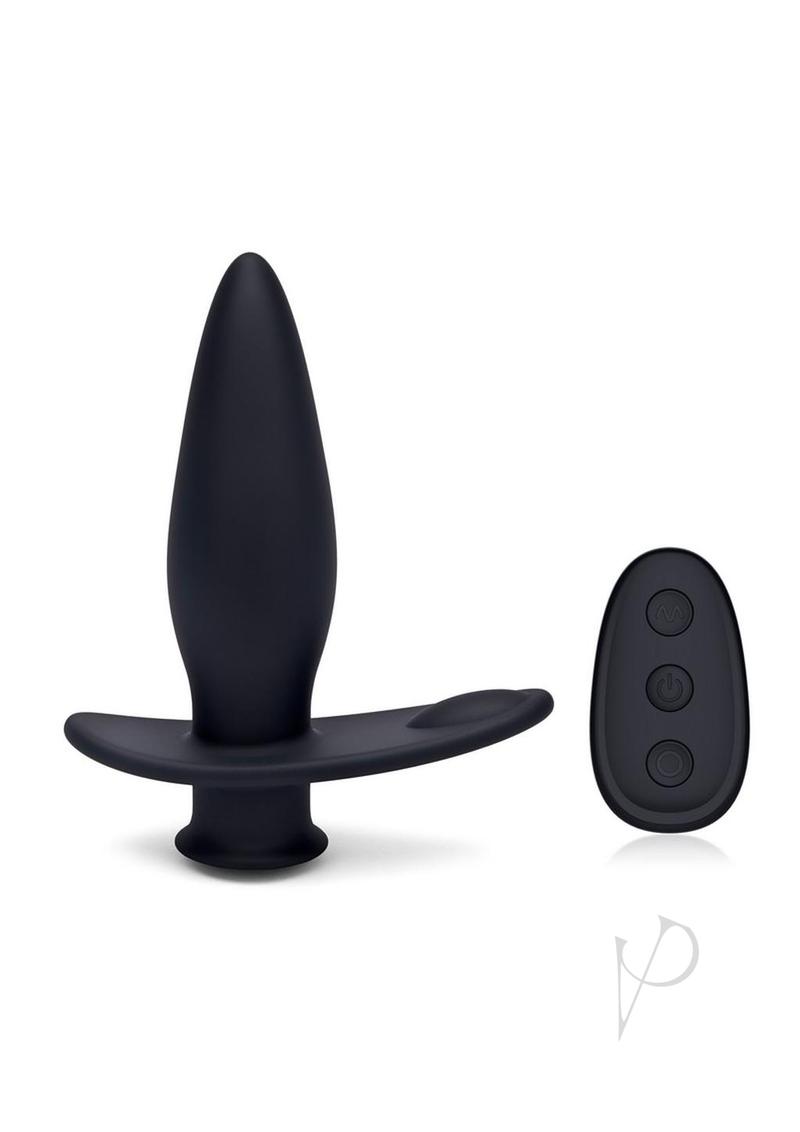 Blue Line Pointer Silicone Deep Drilling Butt Plug with Remote Control - Black
