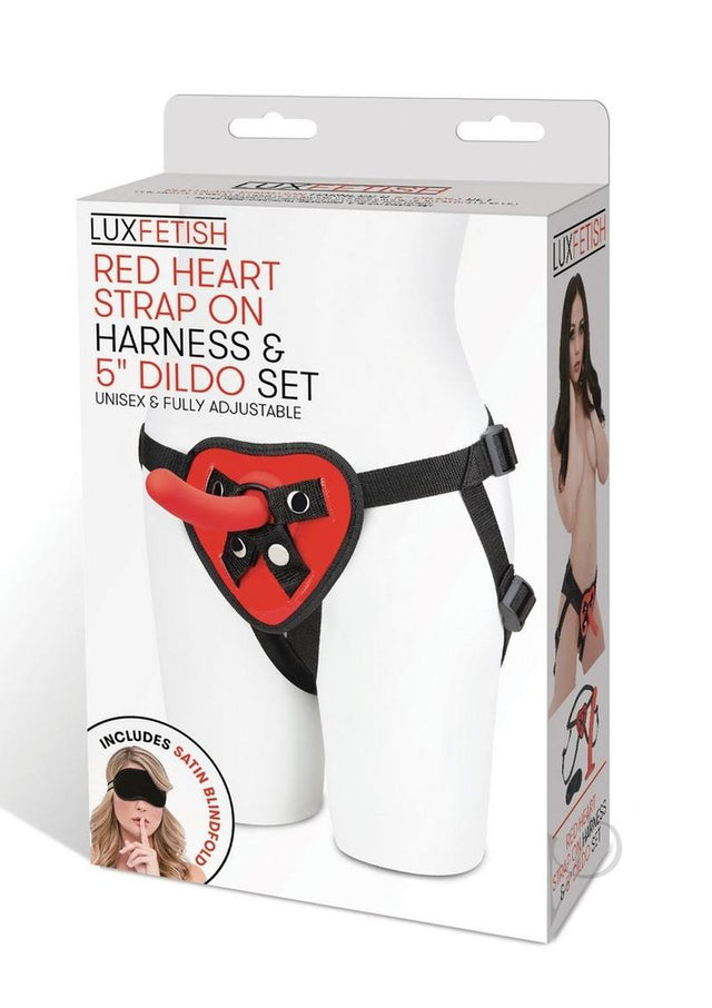 Lux Fetish Red Heart Strap on Harness and Silicone Dildo Set 5in