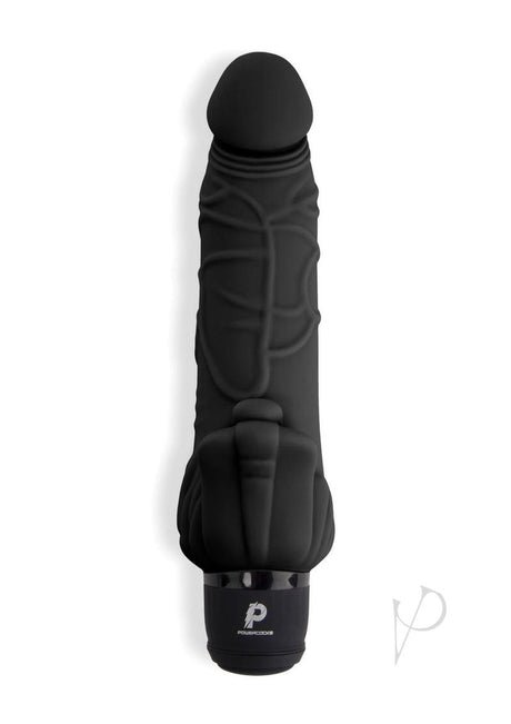 Powercocks Silicone Realistic Vibrator with Clitoral Stimulator 7in - Black