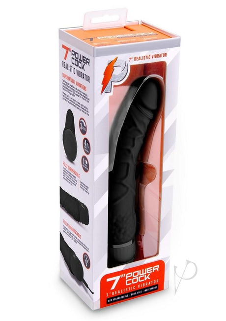 Powercocks Silicone Realistic Vibrator 7in - Black