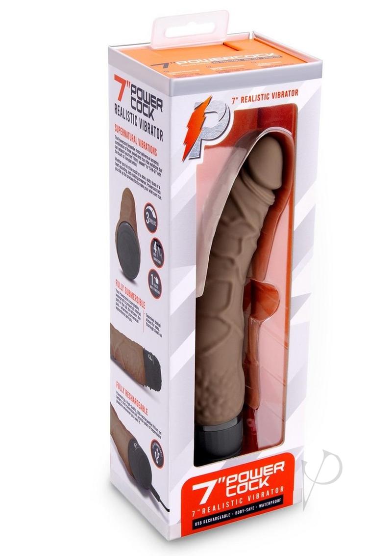 Powercocks Silicone Realistic Vibrator 7in - Chocolate