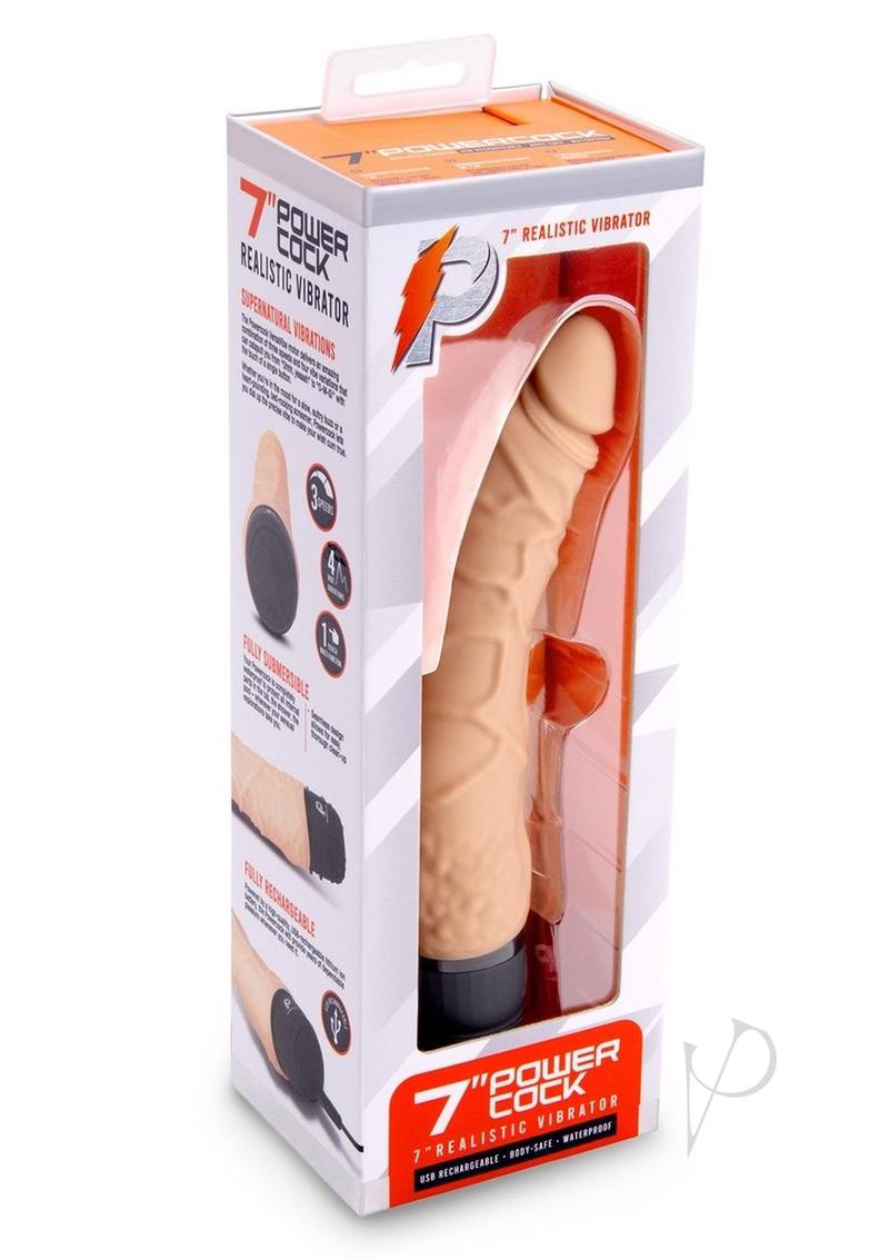 Powercocks Silicone Realistic Vibrator 7in - Vanilla