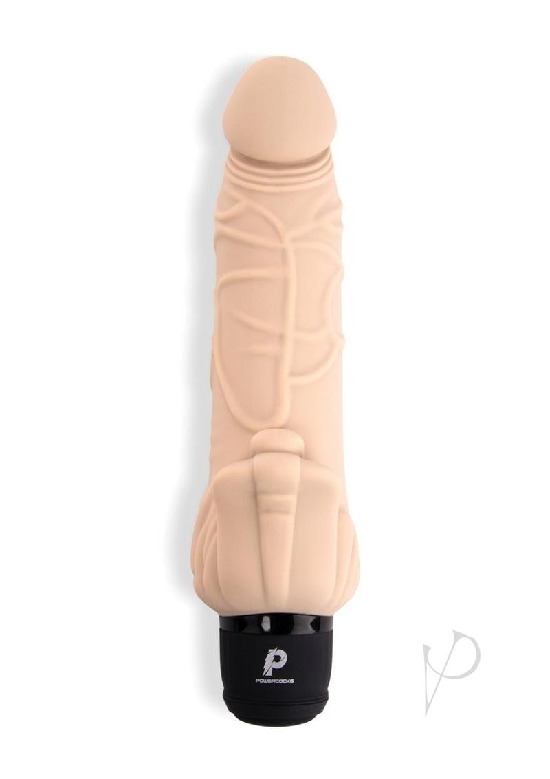 Powercocks Silicone Realistic Vibrator with Clitoral Stimulator 7in - Vanilla