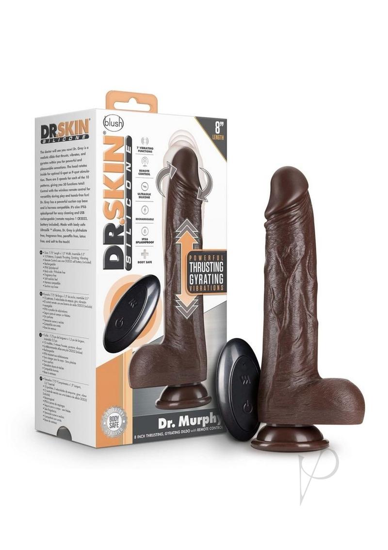 Dr. Skin Platinum Collection Silicone Dr. Murphy Rechargeable Thrusting Dildo with Remote Control 8in - Chocolate