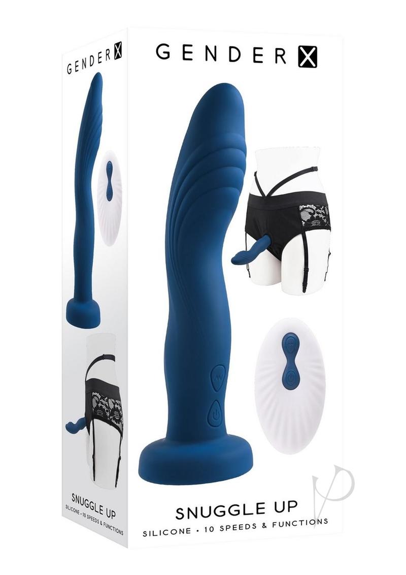 Gender X Snuggle Up Rechargeable Silicone Dual Vibrating Strap-On with Remote Control - Blue/Black