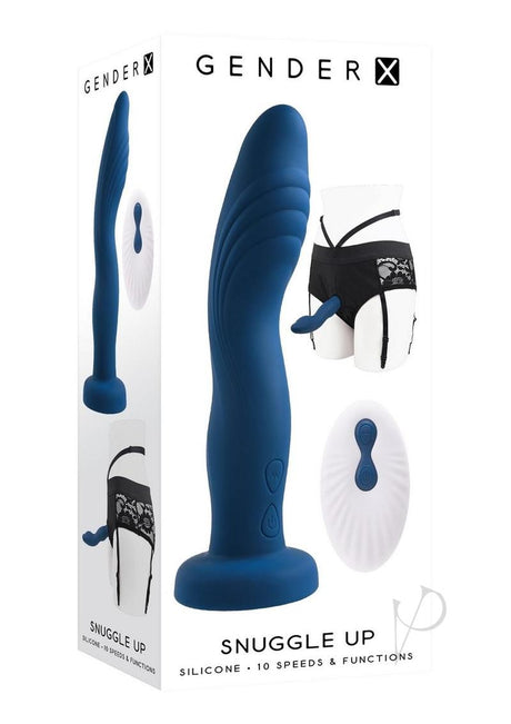 Gender X Snuggle Up Rechargeable Silicone Dual Vibrating Strap-On with Remote Control - Blue/Black