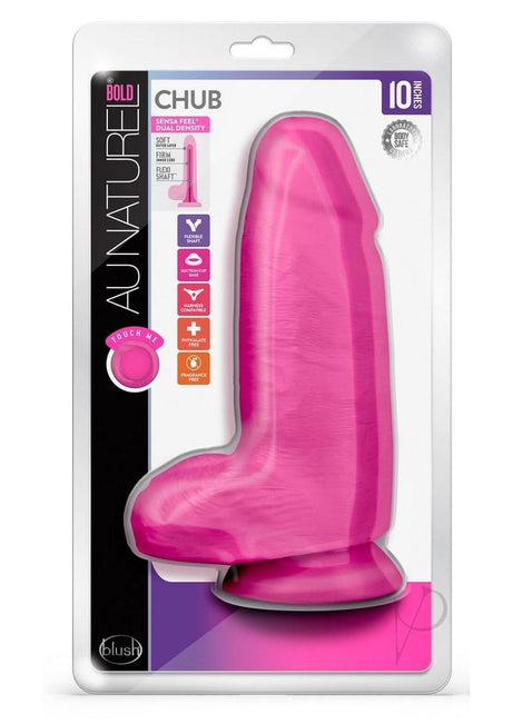 Au Naturel Bold Chub Dildo with Suction Cup and Balls 10in - Pink