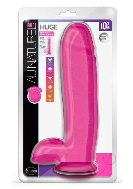 Au Naturel Bold Huge Dildo with Suction Cup and Balls 10in - Pink