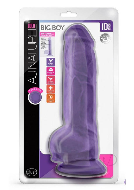 Au Naturel Bold Big Boy Dildo with Suction Cup 10in and Balls - Purple