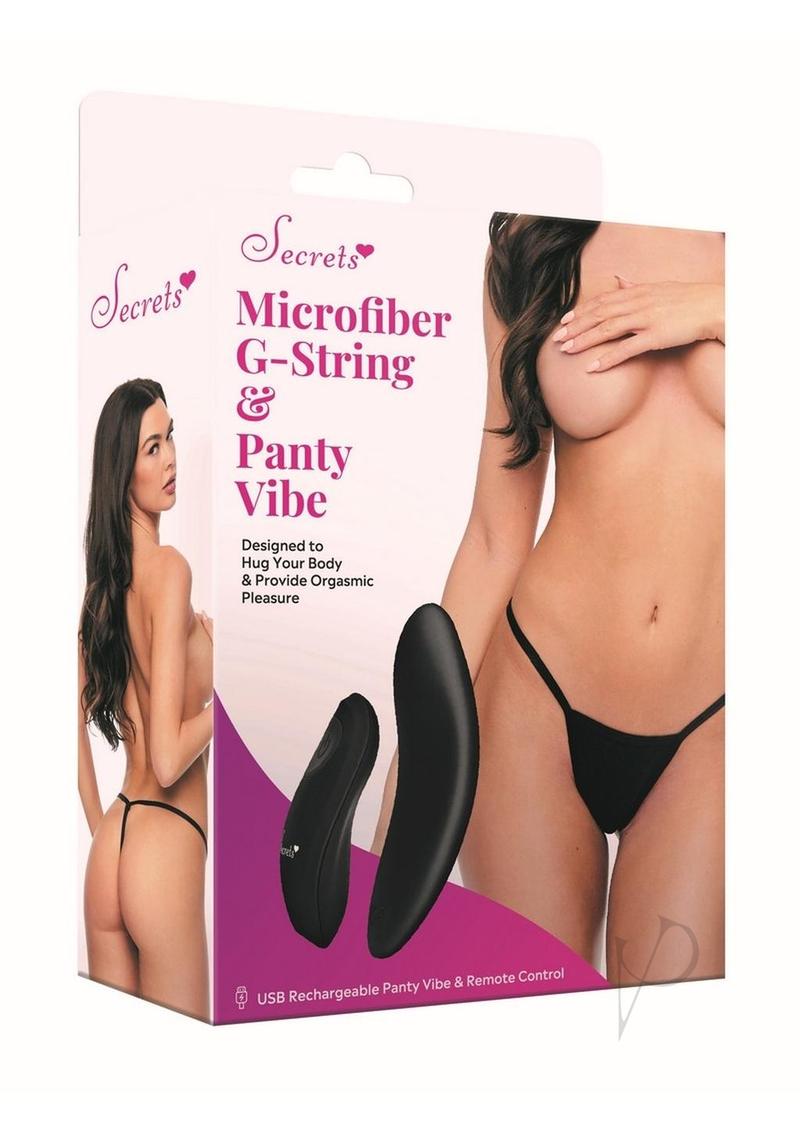 Secrets Rechargeable Silicone Microfiber G-String and Panty Vibe with Remote Control - O/S - Black