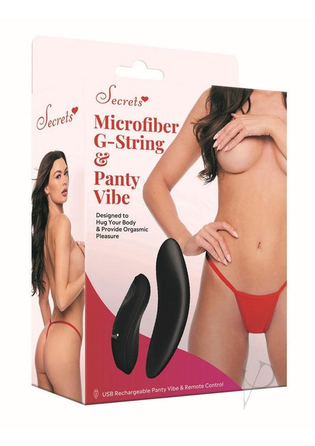 Secrets Rechargeable Silicone Microfiber G-String and Panty Vibe with Remote Control - OS - Red