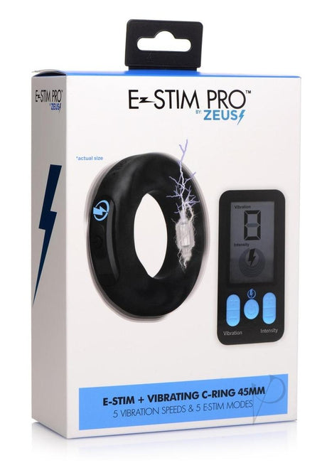 Zeus Vibrating and E-Stim Rechargeable Silicone Cock Ring with Remote Control 45mm - Black