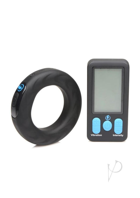 Zeus Vibrating and E-Stim Rechargeable Silicone Cock Ring with Remote Control 50mm - Black