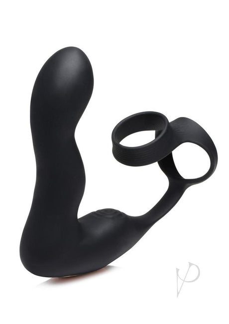 Swell Rechargeable Silicone Inflatable 10X Vibrating Prostate Plug with Cock and Ball Ring and Remote Control - Black