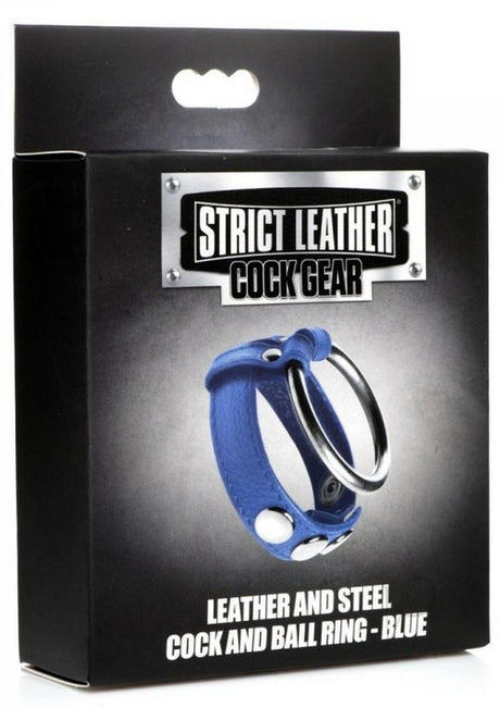 Strict Leather Cock Gear Leather and Steel Cock and Ball Ring - Blue