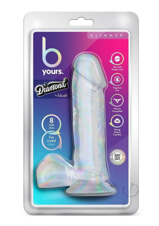 B Yours Diamond Glimmer Dildo 8in - Clear