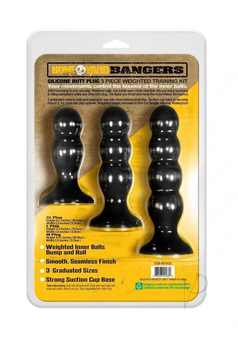 Boneyard Bangers Silicone Weighted Butt Plug Training Kit (3 per Set) - Black