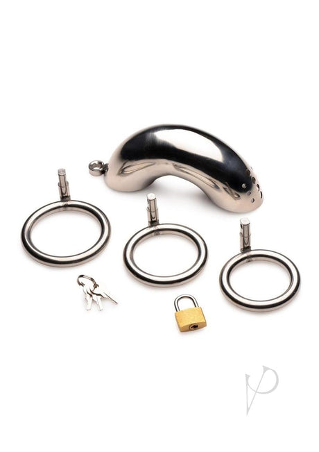 Master Series Locking Stainless Steel Chastity Cage with 3 Rings