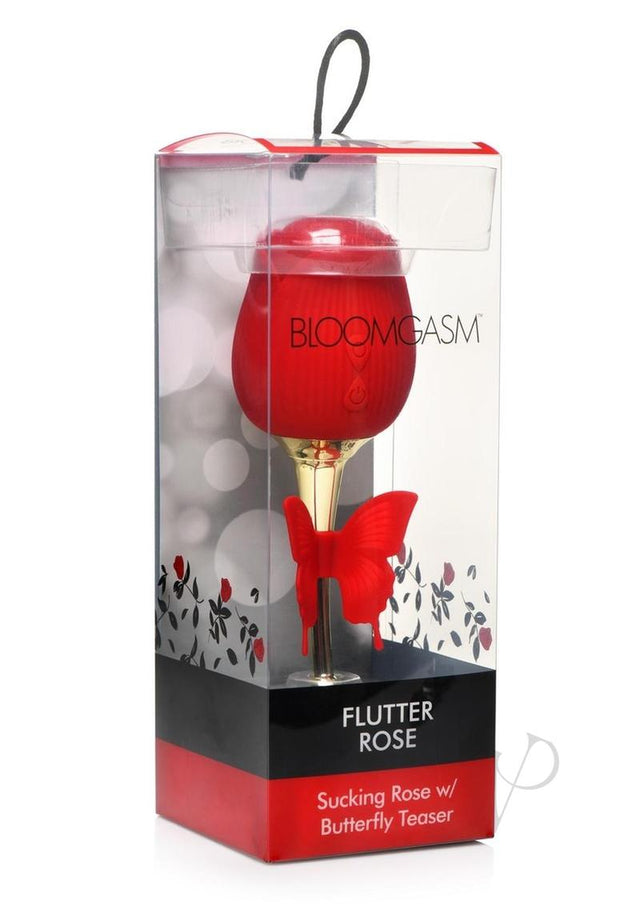 Inmi Bloomgasm Flutter Rose Rechargeable Silicone Sucking Rose with Butterfly Teaser - Red/Gold