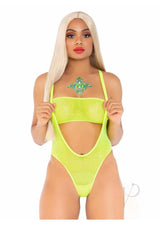 Leg Avenue Rhinestone Mesh Bandeau and Suspender Bodysuit (2 Piece) - O/S - Neon Yellow