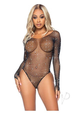Leg Avenue Galaxy Star Rhinestone Fishnet Bodysuit with Snap Crotch - O/S - Black