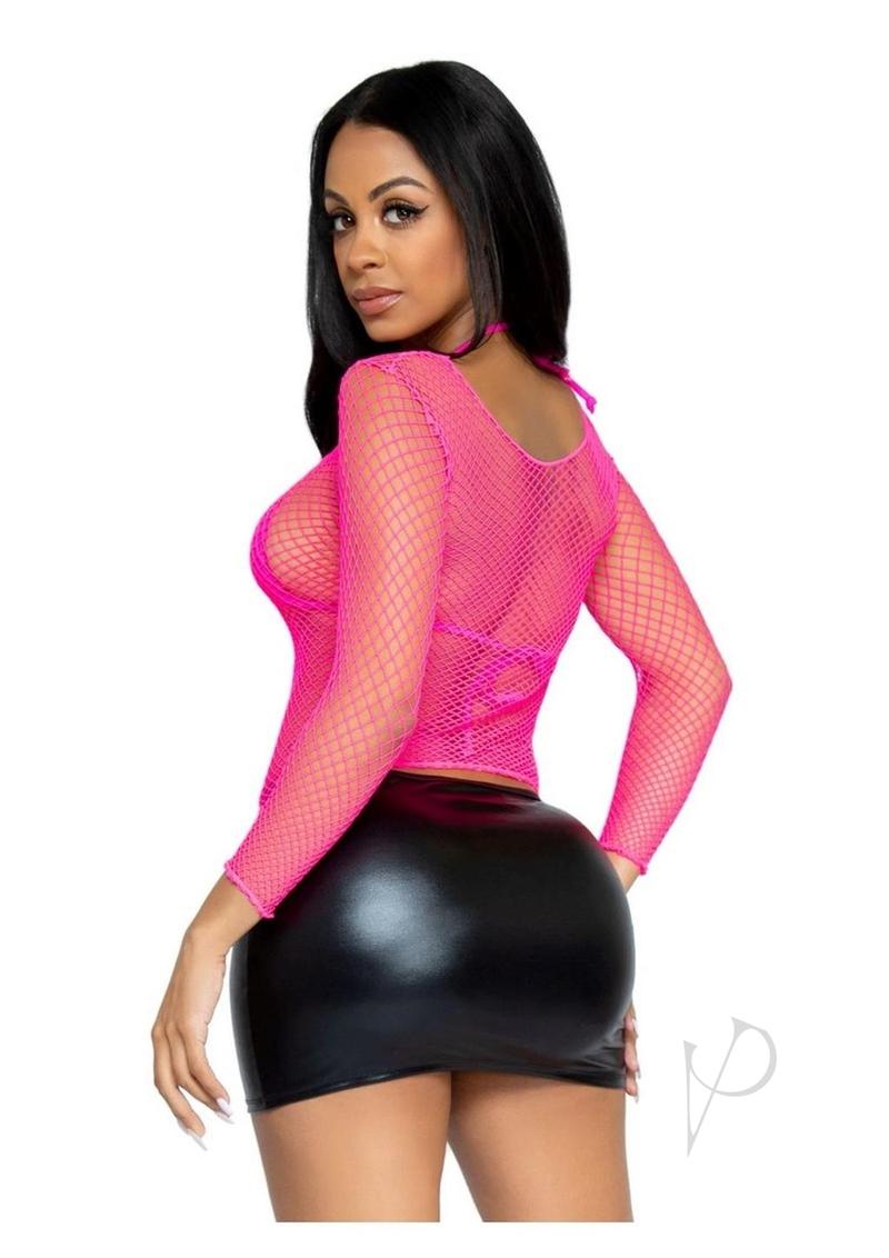 Leg Avenue Spandex Long Sleeved Industrial Net shirt - OS - Neon Pink