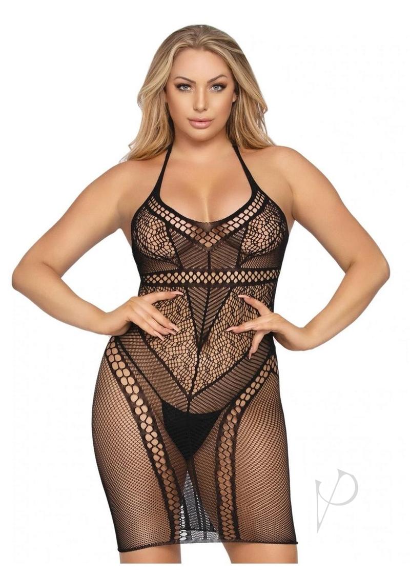 Leg Avenue Multi Net Halter Mini Dress. - O/S - Black