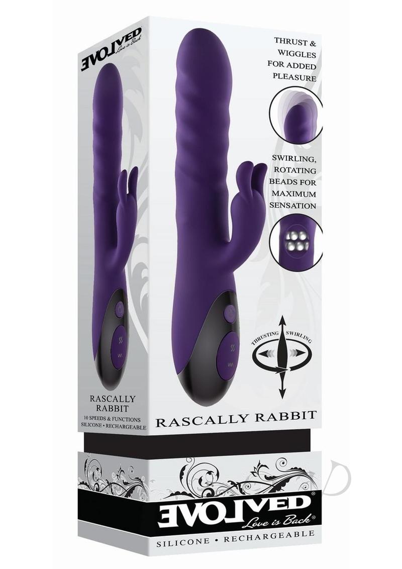 Rascally Rabbit Rechargeable Silicone Thrusting Rotating Vibrator - Purple