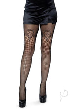 Leg Avenue Industrial Net Suspender Hose with Duchess Lace Top Accent - O/S - Black