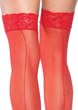 Leg Avenue Sheer Stocking with Backseam and Lace Top - OS - Red