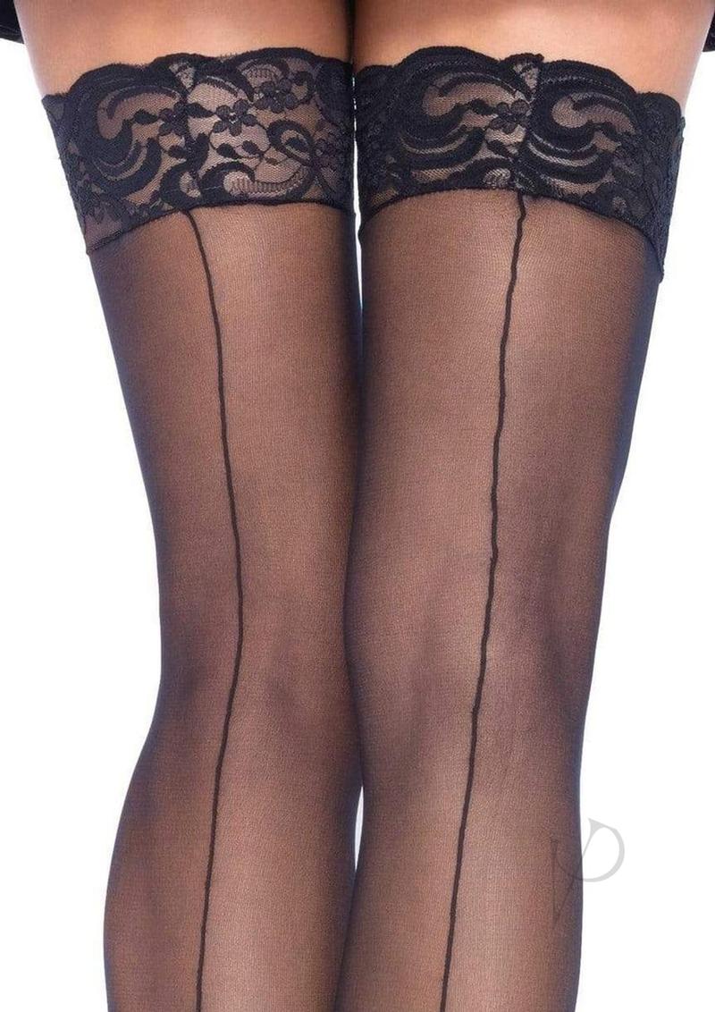 Leg Avenue Sheer Stocking with Back Seam Lace Top - OS - Nude