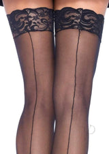 Leg Avenue Sheer Stocking with Back Seam Lace Top - OS - Nude