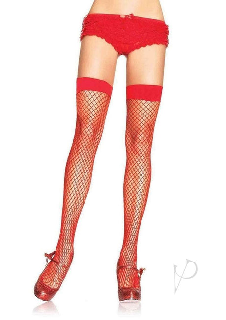 Leg Avenue Lycra Industrial Fishnet Thigh Hi - O/S - Red