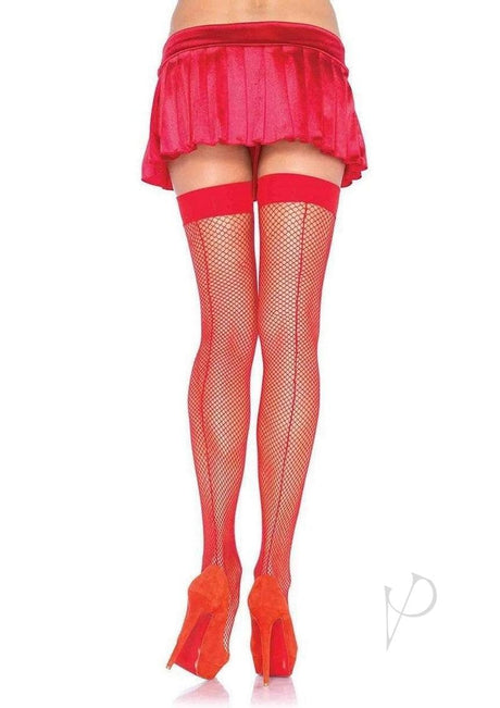 Leg Avenue Fishnet Stocking with Back Seam - O/S - Red