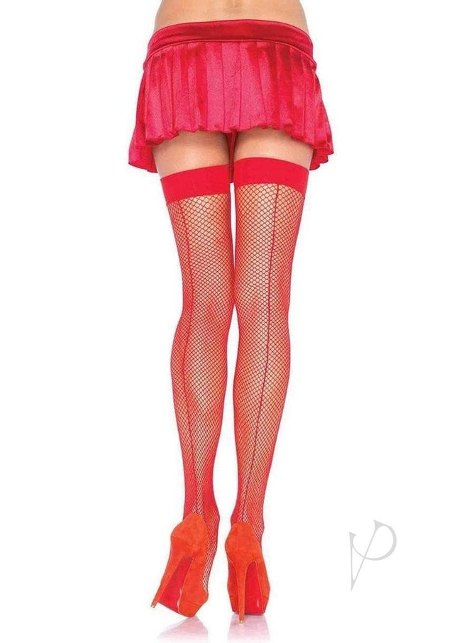 Leg Avenue Fishnet Stocking with Back Seam - O/S - Red